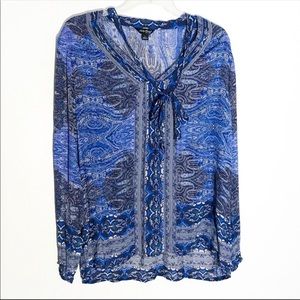 Lucky Brand Tie Collar Detail Patterned Top L